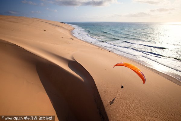 Flying over dunes in Mozambique