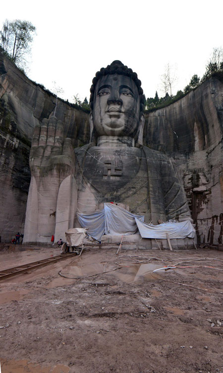 Giant Buddha carved into stone