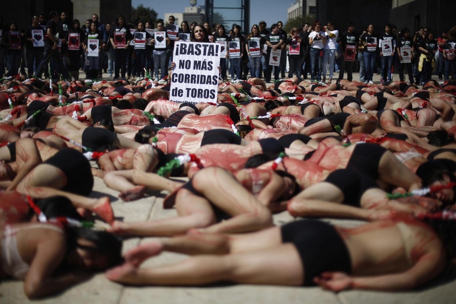 Activists protest against bullfighting in Mexico