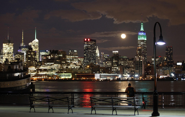 Full moon behind Empire State Building