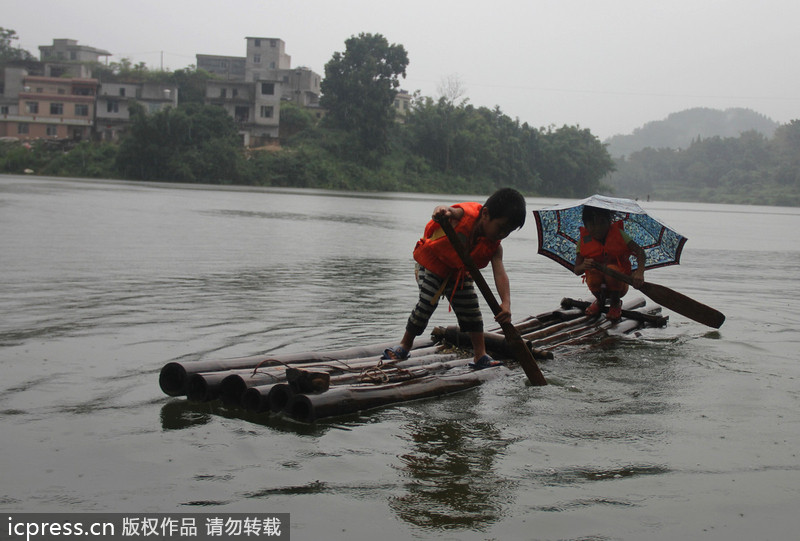 Long journey to school on rafts