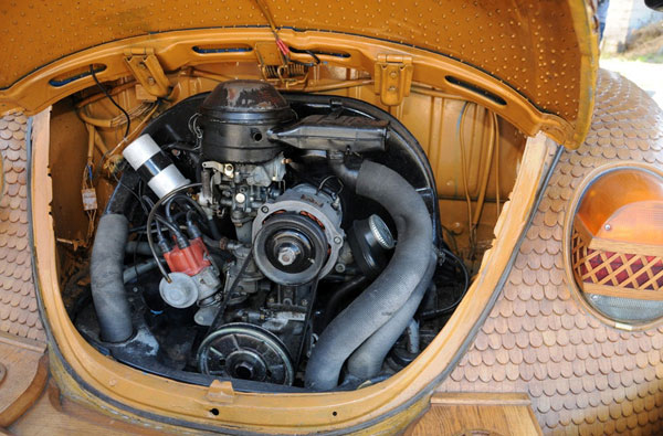 Hand-built wooden Volkswagen Beetle