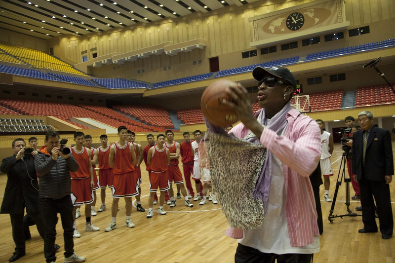 Rodman trains basketball players in DPRK