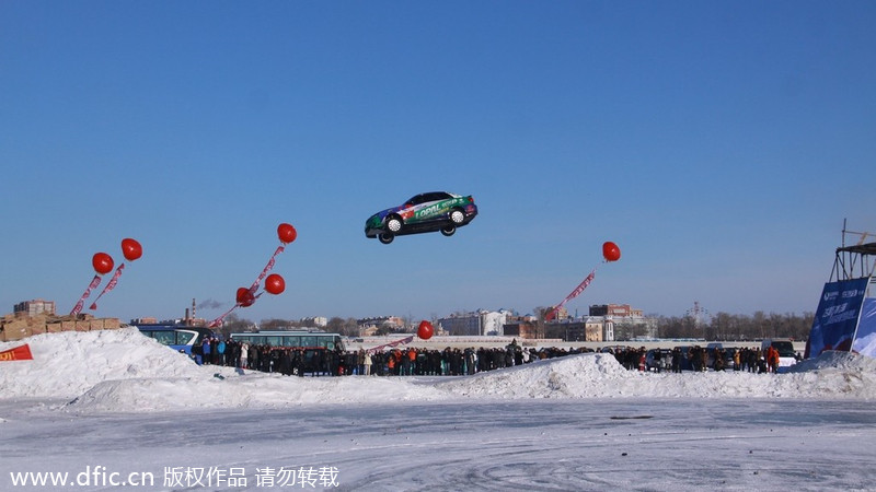 Revving over icy river