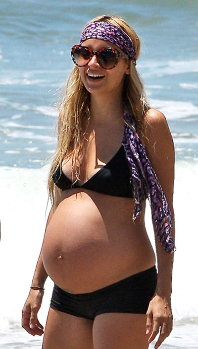 Pregnant Nicole Richie in a bikini at Malibu beach