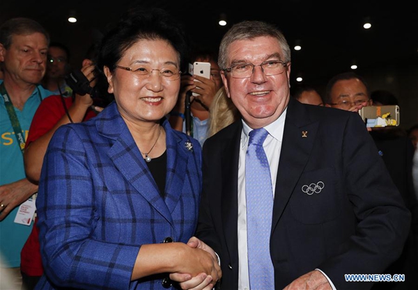 Chinese Vice Premier Liu Yandong meets with IOC chief Bach