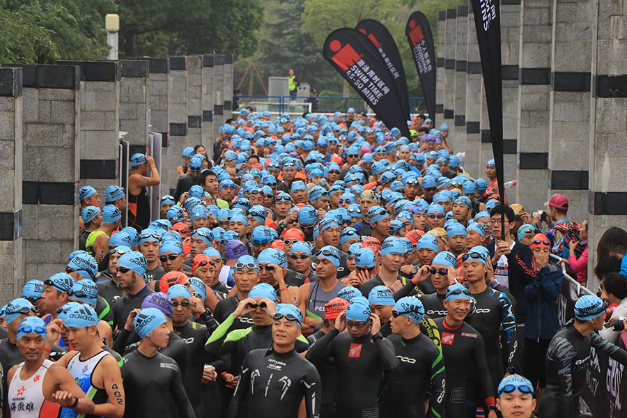 Athletes compete in Hefei half Ironman race