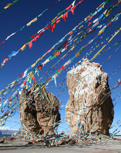 Colorful flags fly in the wind