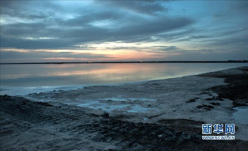 Shining saline lake in Lop Nur