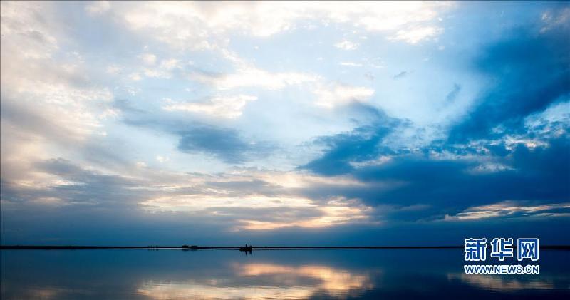 Shining saline lake in Lop Nur