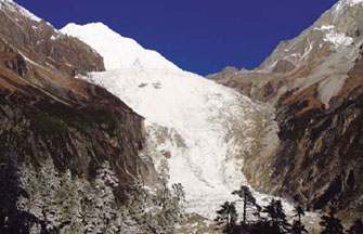 Glacier and red stone beach at Hailuogou, SW China