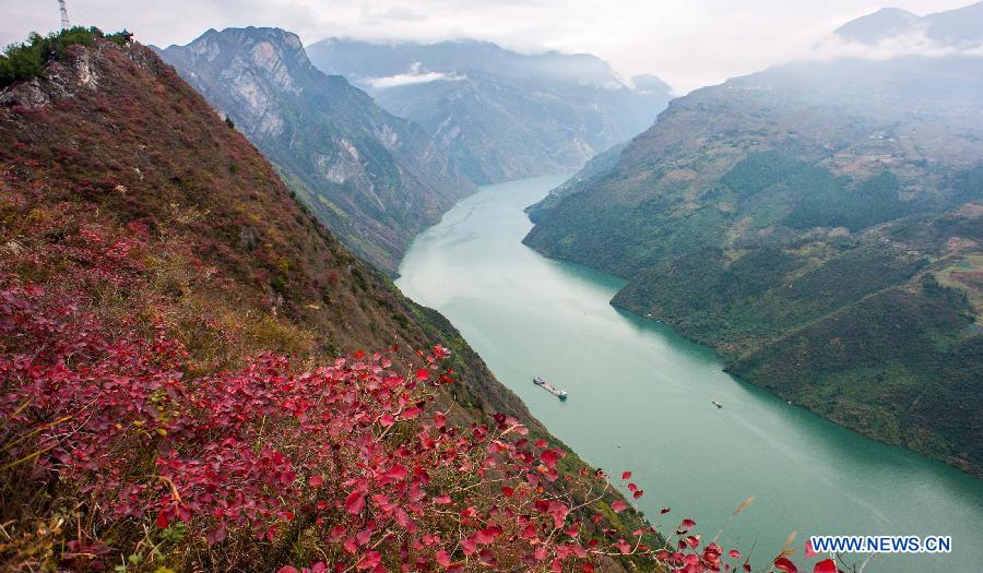 Wushan county covered by red leaves