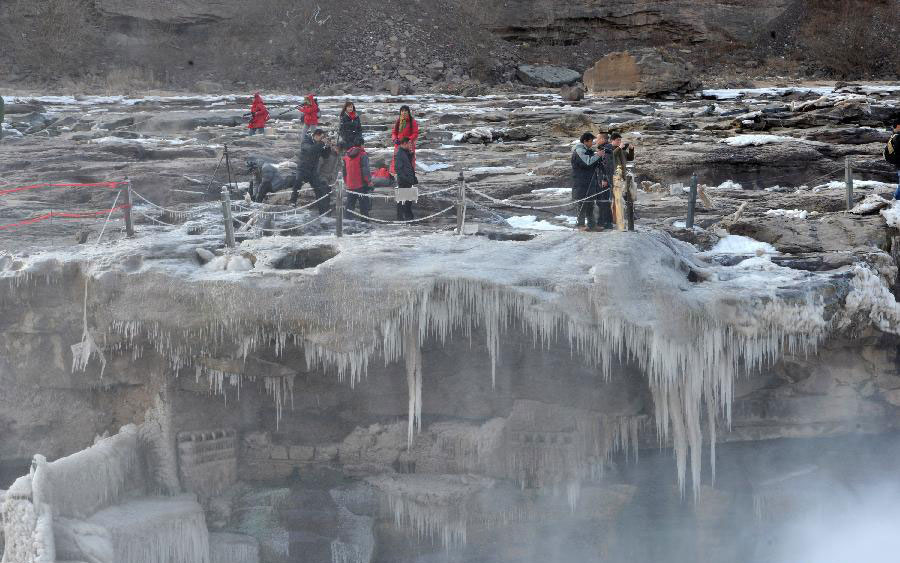 Icicles seen at Hukou Waterfall on Yellow River