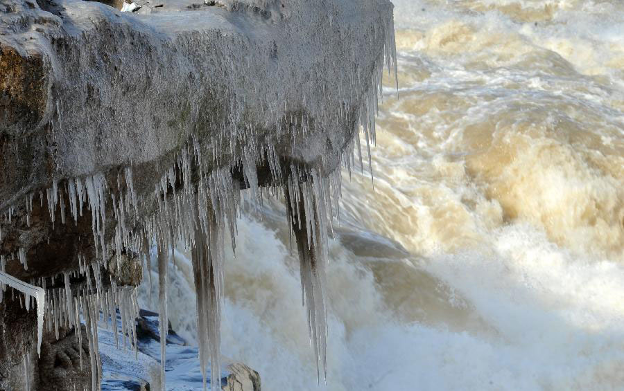 Icicles seen at Hukou Waterfall on Yellow River