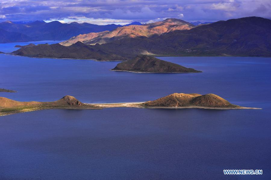 Aerial view of Yamzho Yumco Lake in Tibet