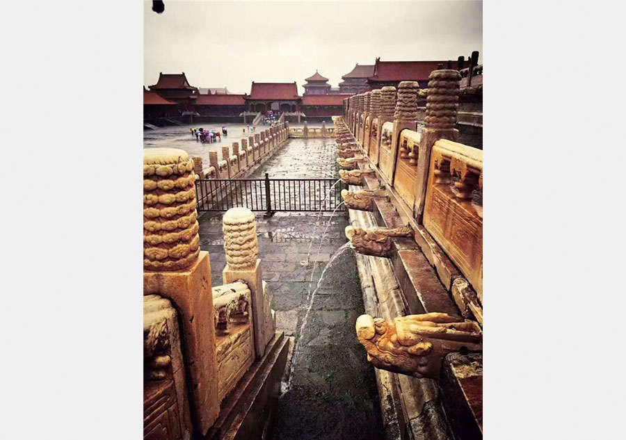 Forbidden City in heavy rain