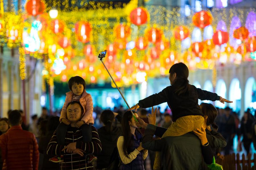 Scenery of lights decoration for Spring Festival in Macao