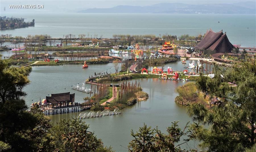 Scenery of wetland park at Dianchi Lake scenic area in China's Kunming