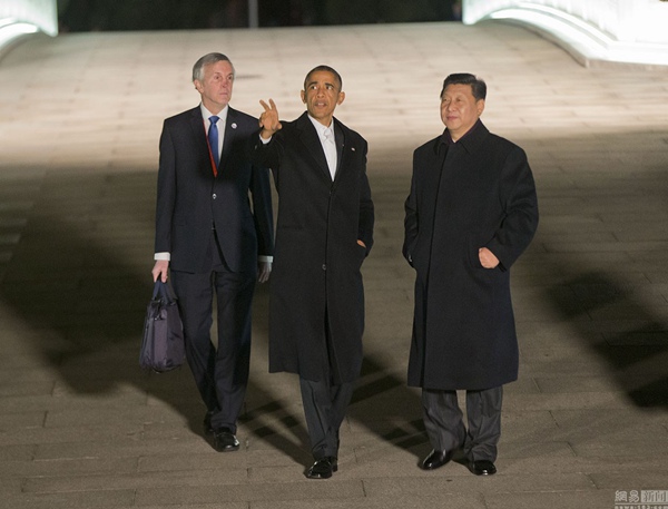 Relaxed stroll sets mood for Xi, Obama