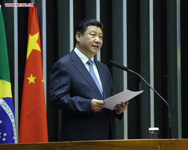 Xi delivers speech at Brazilian National Congress