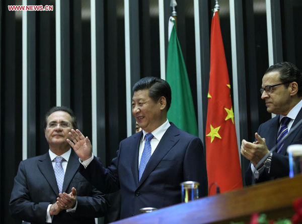 Xi delivers speech at Brazilian National Congress