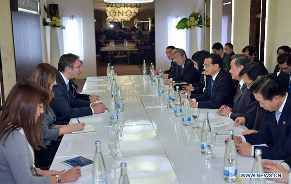 Premier Li meets Ukrainian, Serbian and Kazakh leaders in Davos