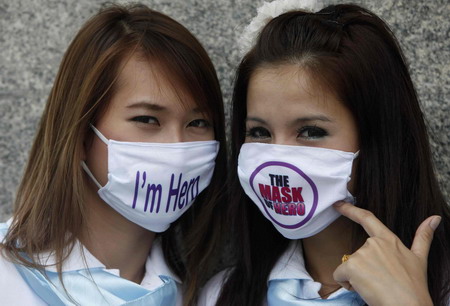 Spideman wears mask in flu-hit Bangkok