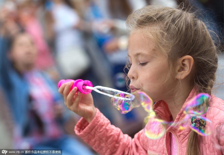 Have fun in bubble parade in Kazan, Russia