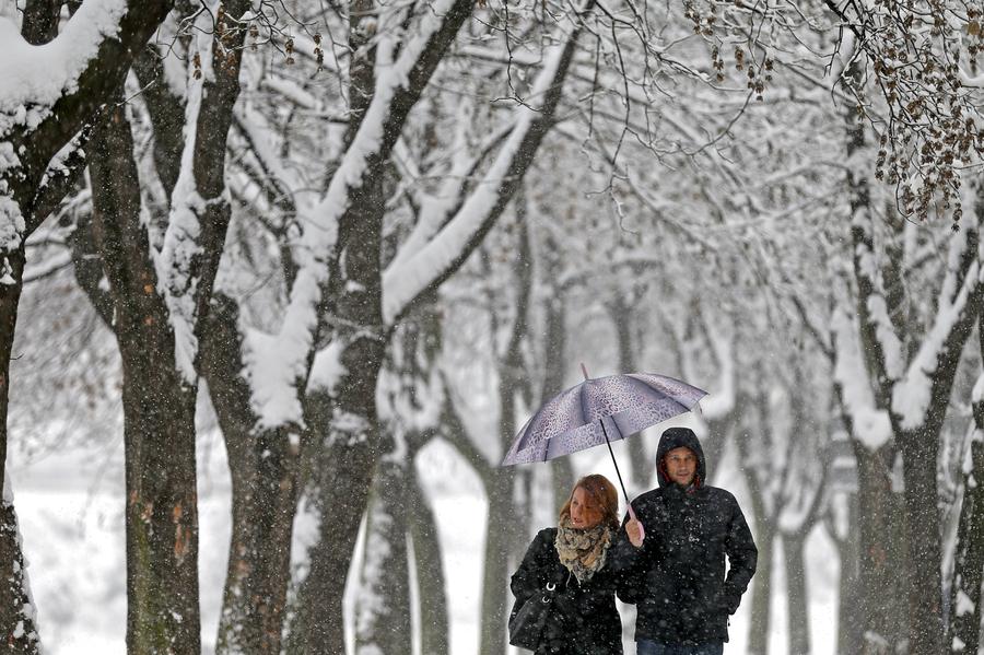 First snowfall of winter in parts of Europe