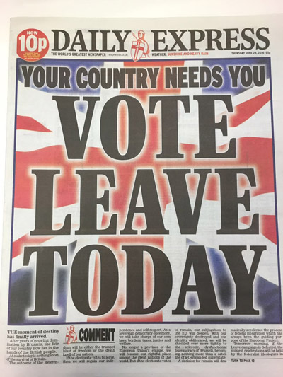 UK print media bombards readers on EU referendum day